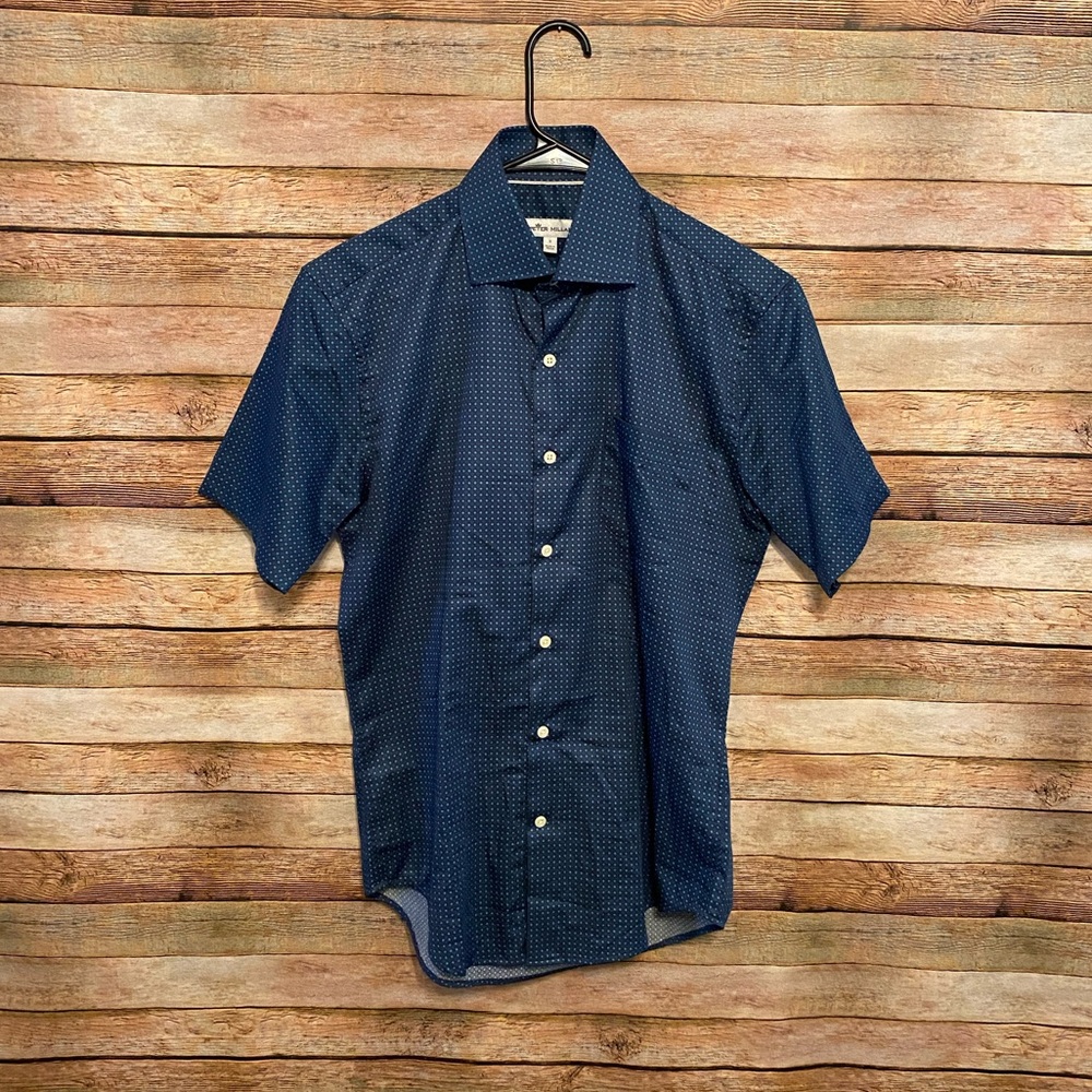Peter Millar Blue Geometric Short Sleeve Button Down Shirt Small LIKE NEW